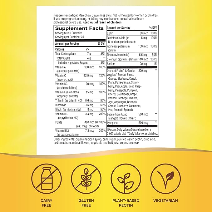 Nature’s Way Alive! Men’s 50+ Premium Gummy Multivitamin, Supports Healthy Heart, Brain & Muscle Function*, B-Vitamins, Vegetarian, Grape, Orange and Cherry Flavored, 75 Gummies (Packaging May Vary)