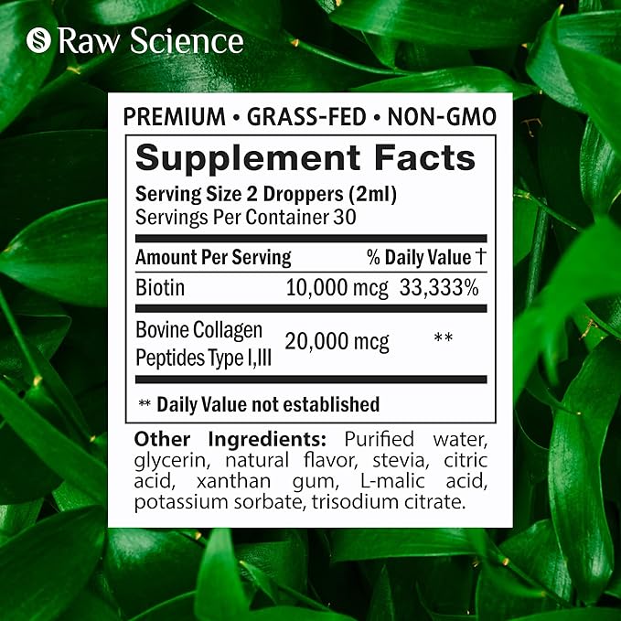 Liquid Collagen & Biotin Supplements for Hair Growth - Biotin 10000mcg Collagen Peptides 20000mcg Drops - Hair Vitamins for Hair Loss for Women & Men, Skin and Nail Strengthener - Made in USA, 2 floz