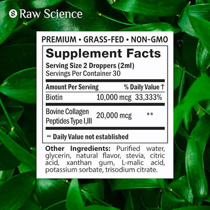 Liquid Collagen & Biotin Supplements for Hair Growth - Biotin 10000mcg Collagen Peptides 20000mcg Drops - Hair Vitamins for Hair Loss for Women & Men, Skin and Nail Strengthener - Made in USA, 2 floz