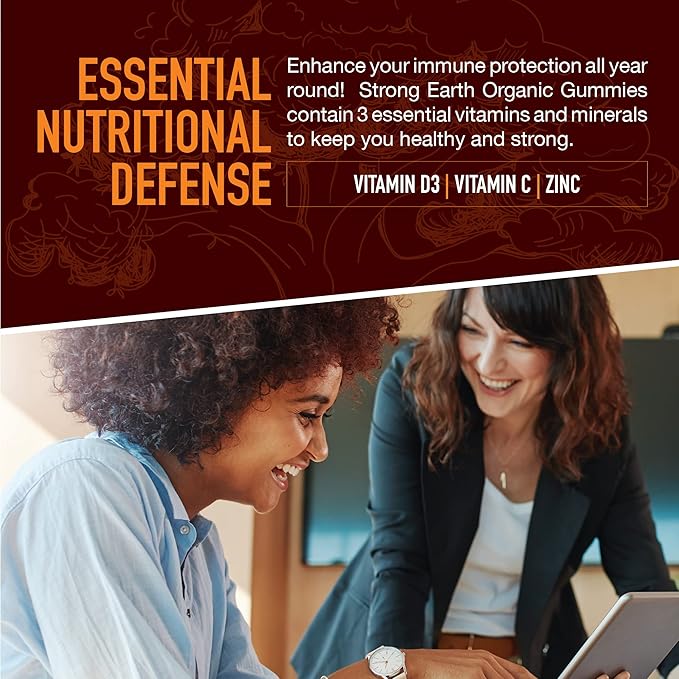 Strong Earth - Organic Immune Health Gummies with Vitamin C, Vitamin D3 Plus Zinc - Adult Immune System Boost Zinc, Vitamin C, Vitamin D Gummies - Gummy Multivitamin Immune Support Supplement (60)