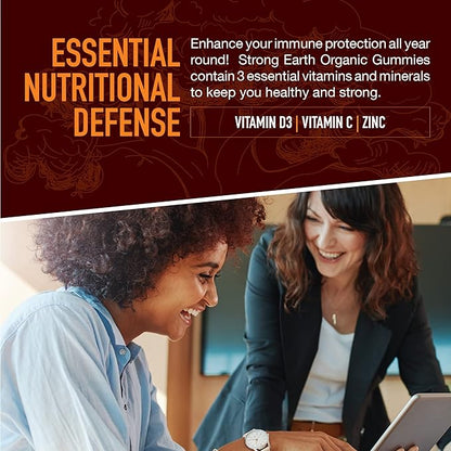 Strong Earth - Organic Immune Health Gummies with Vitamin C, Vitamin D3 Plus Zinc - Adult Immune System Boost Zinc, Vitamin C, Vitamin D Gummies - Gummy Multivitamin Immune Support Supplement (60)