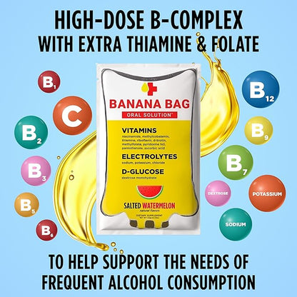Banana Bag Oral Solution Recovery Packets - I.V. Alternative - Salted Watermelon 15pk: Pharmacist-Formulated for Fast Energy Boost, Rehydration & Wellness. Electrolytes + Vitamin C + Strong B-Complex