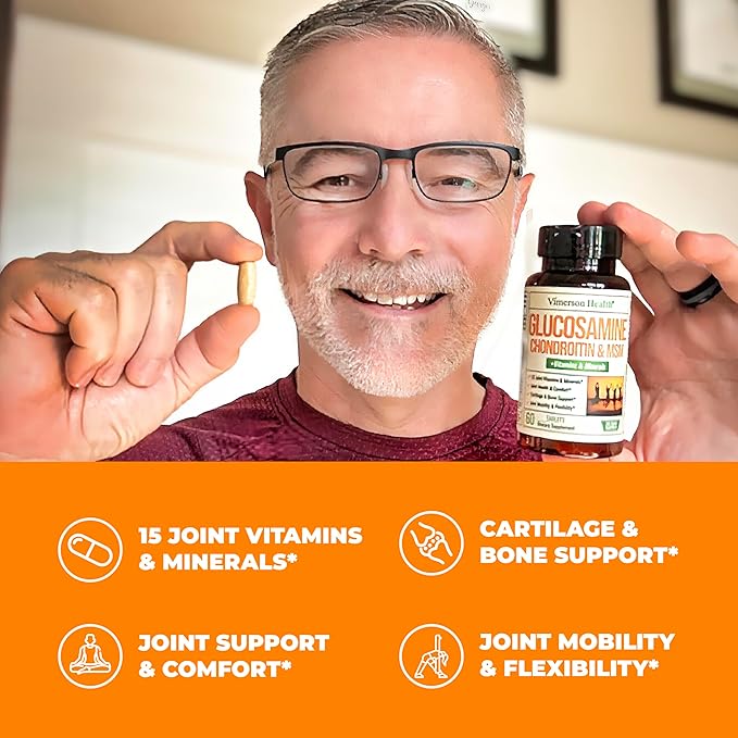 Glucosamine Chondroitin MSM Joint Support Supplement with Glucosamine Sulfate 1000 mg Plus 15 Nourishing Joint Vitamins - Joint Health Chondroitin Sulfate MSM Supplement for Women and Men - 60 Tablets