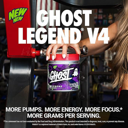 GHOST Legend V4 Pre-Workout Powder, Welch's Grape - 30 Servings – Pre-Workout for Men & Women with Choline, L-Citrulline, & Beta Alanine for Energy & Focus
