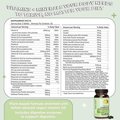 Future Kind Vegan Multivitamins Complete (90tabs in Recycled Bottle) - 42-in-1 Vegan Multivitamins for Women & Men - Multivitamin w Enzymes & Probiotics for Digestion - Vegan Vitamins w B12 & Zinc