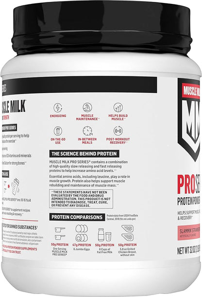 Muscle Milk Pro Series Protein Powder, Strawberry, 2 Pounds (Pack of 1)