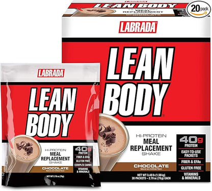 Labrada Nutrition Lean Body Hi-Protein Meal Replacement Shake, Chocolate, 2.78 Ounce (Pack of 20) Packets
