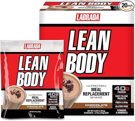 Labrada Nutrition Lean Body Hi-Protein Meal Replacement Shake, Chocolate, 2.78 Ounce (Pack of 20) Packets