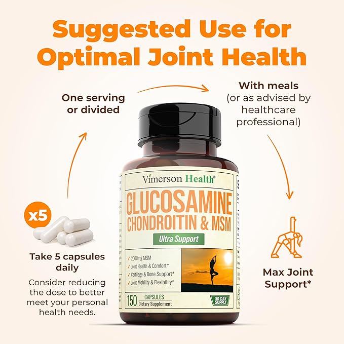 Glucosamine Chondroitin MSM Joint Support Supplement with Glucosamine Sulfate 1500 mg and Chondroitin Sulfate Complex - Joint Health Chondroitin Sulfate MSM Supplement for Women and Men - 150 Capsules