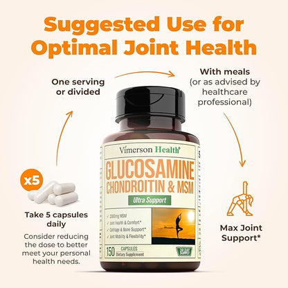 Glucosamine Chondroitin MSM Joint Support Supplement with Glucosamine Sulfate 1500 mg and Chondroitin Sulfate Complex - Joint Health Chondroitin Sulfate MSM Supplement for Women and Men - 150 Capsules