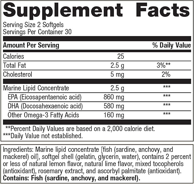 Metagenics OmegaGenics Fish Oil EPA-DHA 720- Omega-3 Fish Oil Supplement - for Heart Health, Musculoskeletal Health & Immune System Health* - with DHA & EPA - 60 Softgels