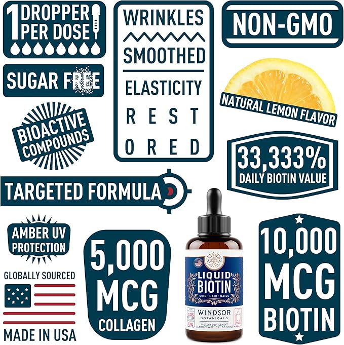 Liquid Biotin for Hair Growth Collagen - Biotin Liquid 10,000mcg Collagen 5,000mcg Extra Strength Liquid - Liquid Collagen and Biotin Drops for Hair Growth - Biotin and Collagen Drops for Women - 2oz