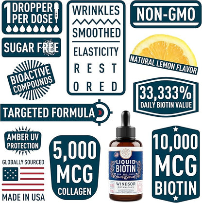 Liquid Biotin for Hair Growth Collagen - Biotin Liquid 10,000mcg Collagen 5,000mcg Extra Strength Liquid - Liquid Collagen and Biotin Drops for Hair Growth - Biotin and Collagen Drops for Women - 2oz
