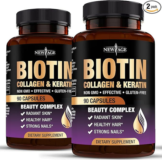 NEW AGE Biotin Collagen Keratin Hyaluronic Acid - 50,000mcg Hair Growth Vitamins for Men and Women, Nails, Hair, Skin Vitamins and DHT Blocker with Vitamin E Folic Acid Pumpkin Seed MSM- 180 Count