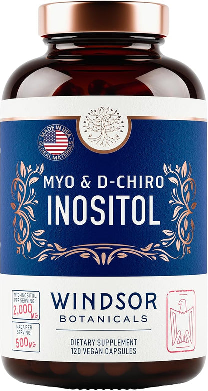 Myo-Inositol & D-Chiro Inositol Supplement - Optimal 40:1 Ratio Balanced Inositol Supplements - Womens Healthy Ovarian Support and Fertility Multivitamin - 120 Vegan Capsules, 30-Day Supply