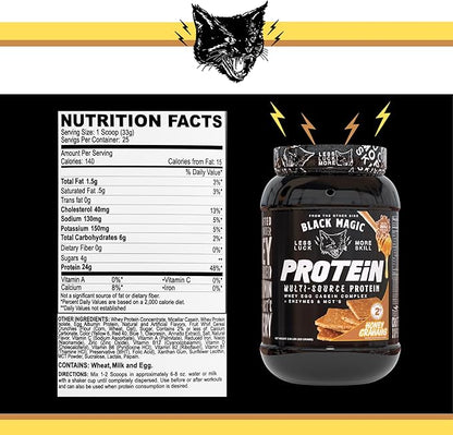 Worldwide Nutrition Bundle: Black Magic Multi-Source Protein Powder - Whey, Egg Albumin Enzymes, Micellar Casein & MCTs-Muscle Mass Gaining -Honey Grahams Flavor-2 LB & Multi Purpose Keychain