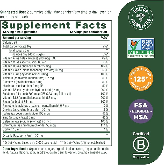 MegaFood Baby & Me 2 Prenatal Vitamin Gummies - Prenatal Vitamins for Women with Folic Acid and Choline for Baby’s Brain Development; Plus Real Fruit- Red Raspberry Flavor - 60 Gummies (30 Servings)