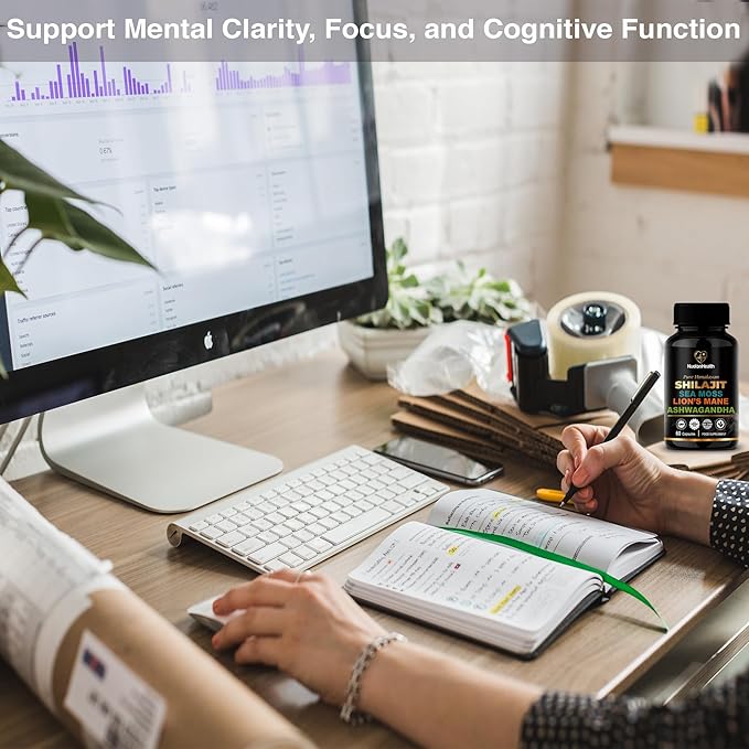 Shilajit, Sea Moss, Lion's Mane, and Ashwagandha Capsules - Comprehensive All-in-One Wellness Supplement for Mind, Body, and Vitality - 60 Vegan Capsules