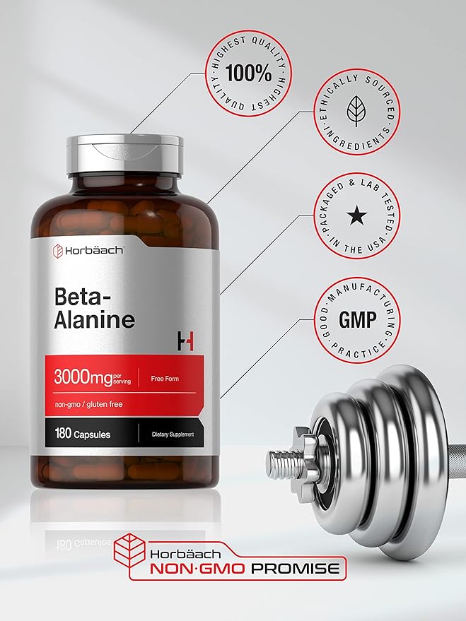 Horbäach Beta Alanine Capsules | 3000mg | 180 Count | Non-GMO, Gluten Free Supplement