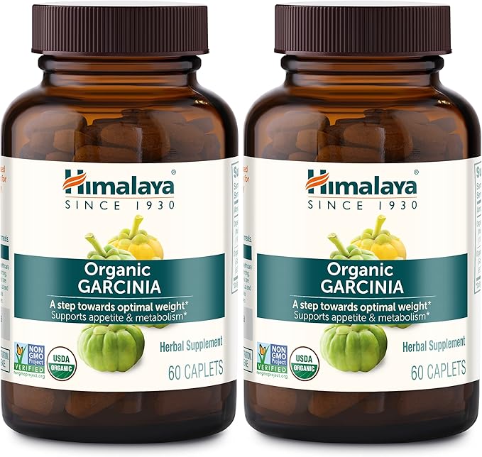 Himalaya Organic Garcinia Cambogia Herbal Supplement, Appetite Control, Lipid Metabolism, Weight Support, USDA Organic, Non-GMO, Vegan, 600 mg, 60 Plant-Based Caplets, 2 Pack