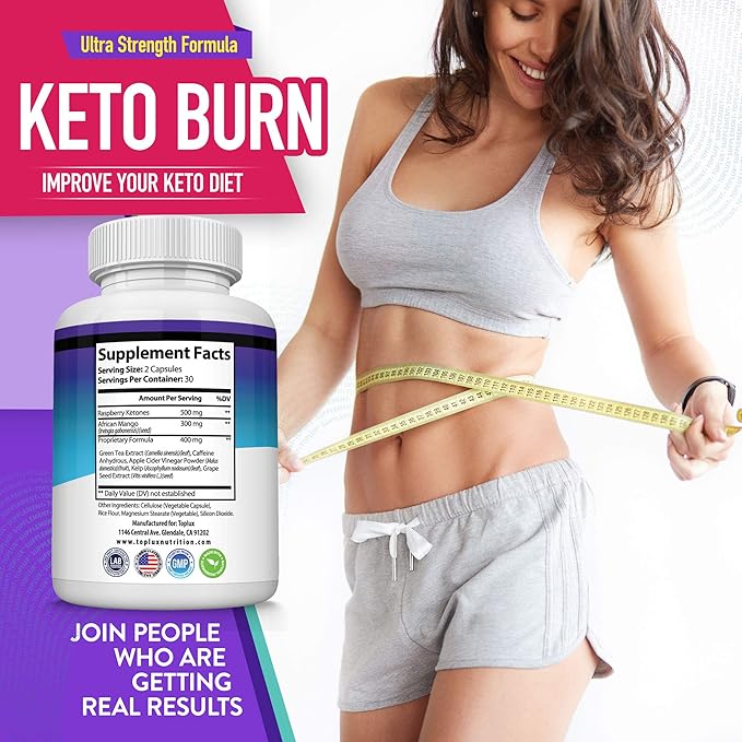 Toplux Keto Burn Pills Ketosis Weight Loss - 1200 Mg Ultra Advanced Natural Ketogenic Fat Burner Using Ketone Diet for Men Women 60 Capsules Supplement
