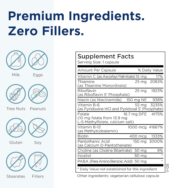 MethylPro B Complex + 10mg L-Methylfolate - Professional Strength Vitamin B Complex + Folate Supplement for Energy, Mood + Immune Support - Vitamin B12, Vitamin B6, Vitamin C + More - (30 Capsules)
