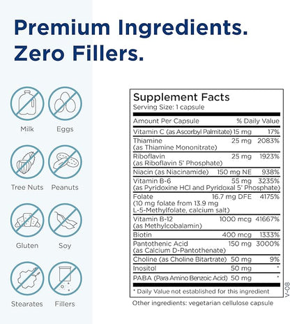 MethylPro B Complex + 10mg L-Methylfolate - Professional Strength Vitamin B Complex + Folate Supplement for Energy, Mood + Immune Support - Vitamin B12, Vitamin B6, Vitamin C + More - (30 Capsules)