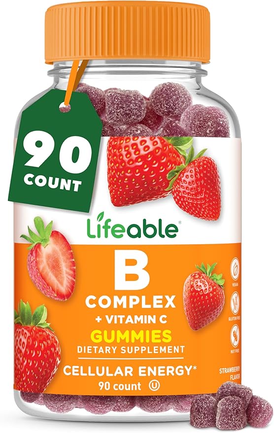 Lifeable Vitamin B Complex Gummies for Adults | with Vitamin C | Great Tasting Vitamin B Gummies | for Energy and Nerve System | Vegan B Complex Vitamins for Women, Men | 90 Gummies