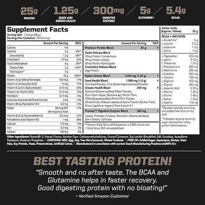 PMD Sports Amplify XL Premium Whey Protein Supplement Hydro Greens Blend - Glutamine and Whey Protein Matrix with Superfood for Muscle, Strength and Recovery - Cinnamon Toast (24 Servings)