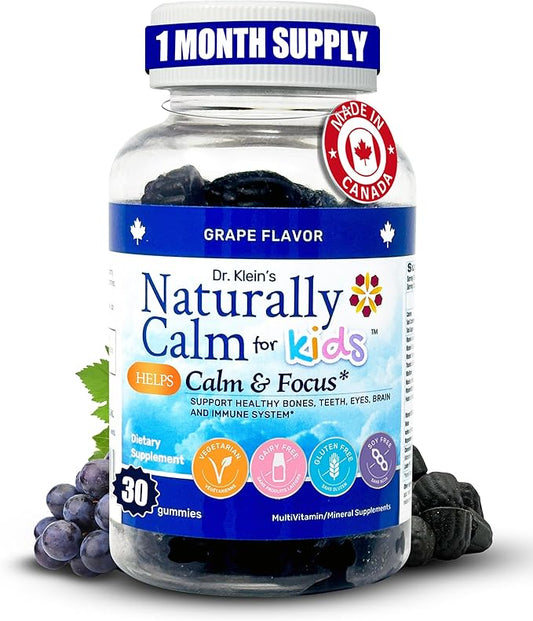 Dr. Klein's Naturally Calm Gummies for Kids - Chamomile, Linden, & Magnesium for Soothing Kids Ages 5+ Vitamins to Aid Sleep - Magnesium Gummies for Kids - Calm Chews for Kids - Grape Sugar-Free 30ct