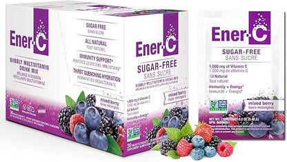Ener-C Sugar Free Energy Mixed Berry Multivitamin Drink Mix Vitamin C 1000mg & Electrolytes - Natural Immunity Support with Real Fruit Juice Powders Non-GMO Vegan & Gluten Free - 30 Count