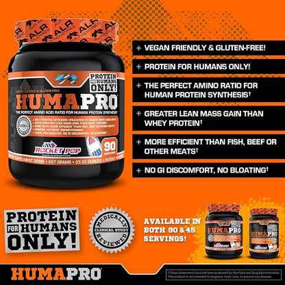 Humapro | Amino Acids Protein Matrix for Humans | 99% Utilization for Lean Muscle | Vegan, Gluten Free | 667g / 90 Servings (Rocket Pop)
