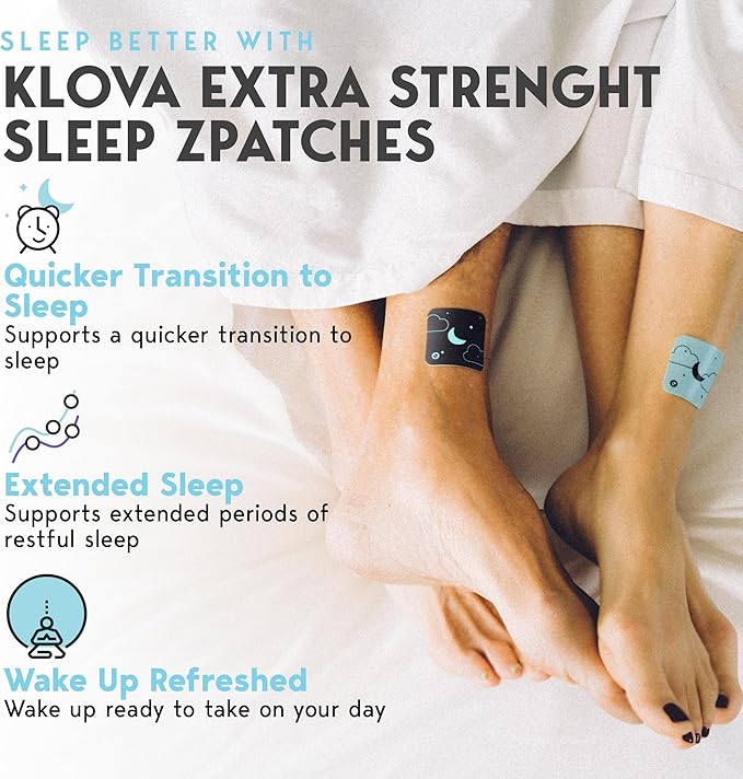 Klova Extra Strength Sleep Patches for Longer-Lasting Rest & Clear Morning Energy, with 6mg Melatonin and Natural Ingredients Like Valerian, Passion Flower, L-Theanine & More