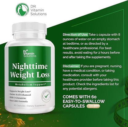 Dr Vitamin Nighttime Fat Burner Supplements - Appetite Suppressants for Weight Loss - Night-Time Fat Burner for Women and Men Supporting Sleep & Relaxation - Metabolism Booster Weight Loss Pills - 60