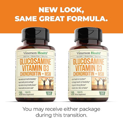 Glucosamine Chondroitin with Vitamin D3, Boswellia, MSM & Bromelain - Joint Health Supplement for Women & Men - Supports Hair, Skin and Nail Health, Strong Bones, and Immune Health. 120 Tablets