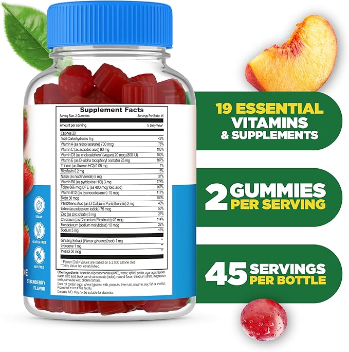 Lifeable Sugar Free Multivitamin for Men Gummies | VIT A, C, D, E, B1, B2, Niacin, B5, B6, Folate, B12, Biotin, Iodine, Zinc, Chromium, Ginseng, Lycopene, Inositol | Sugar Free Vitamins | 90 Gummies