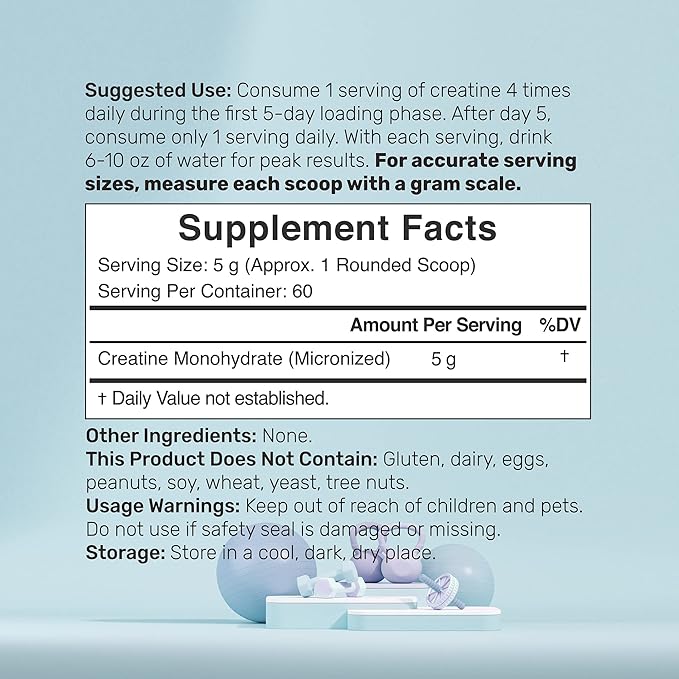 Micronized Creatine Monohydrate Powder 60 Servings - 5000mg(5g) Per Serving | Unflavored Creatine for Men & Women | Improve Performance & PreWorkout Recovery | Vegan, Keto | Non-GMO, No Filler