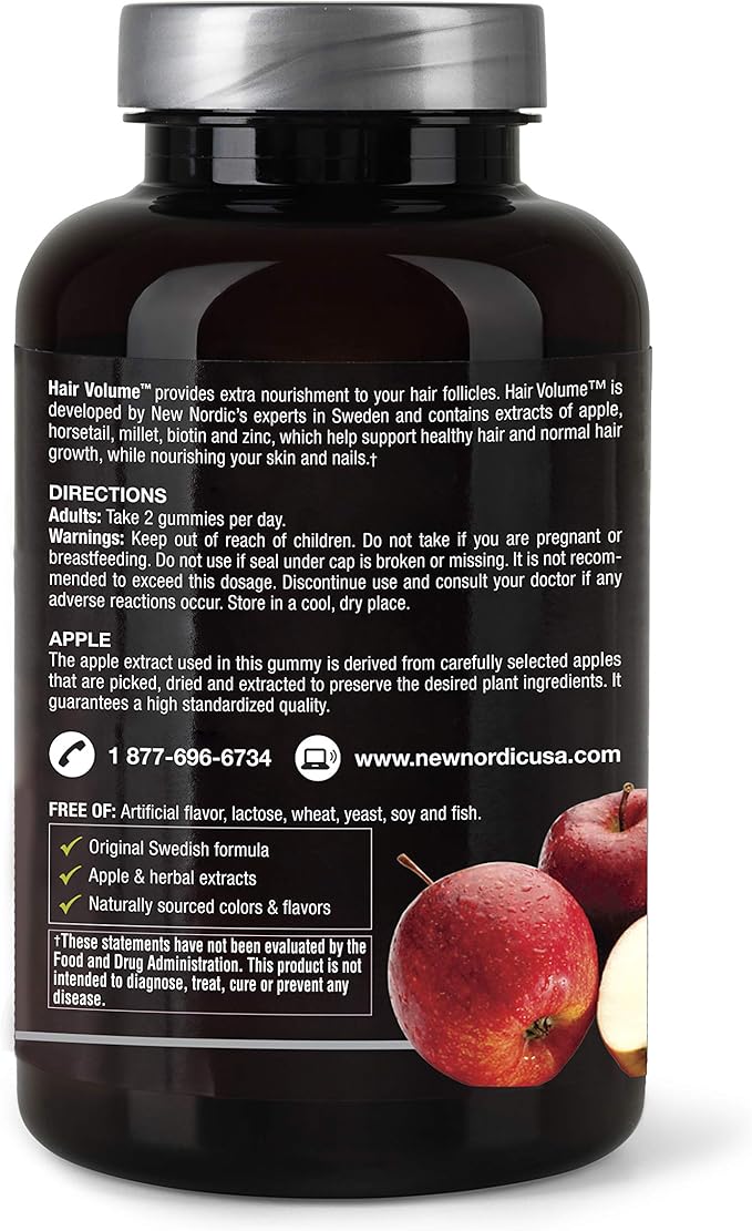 NEW NORDIC Hair Volume Gummies, 2500 mcg Biotin Daily Intake, Hair Vitamins to Support Hair Skin & Nails, Vegan Hair Supplement for Men and Women, 60 Count (Pack of 1)