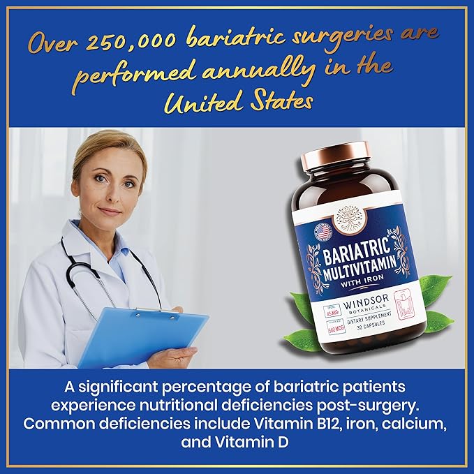 Bariatric Multivitamin with Iron - 45mg Iron Easy to Swallow, One a Day Bariatric Vitamins for Women and Men - Gastric Bypass, Gastric Sleeve Recovery - Bariatric Iron Vitamin Multivitamins - 30 Caps