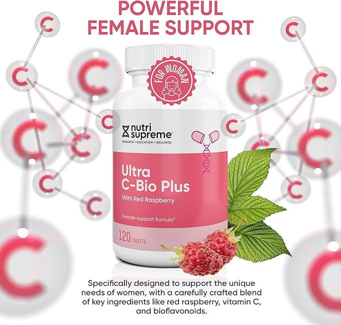 Nutri Suprme Ultra C-Bio Plus, Female Support Formula with Red Raspberry, Vitamin C, and Bioflavonoids , 120 Tablets, Vegetarian, Kosher
