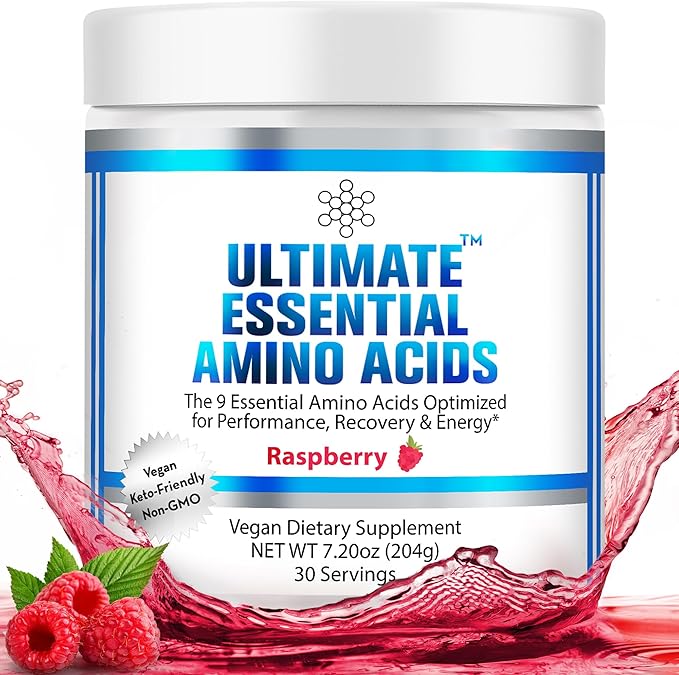 Ultimate 100% EAA Powder [Berry Flavor, 30 (5g) Servings] All 9 Essential Amino Acid Supplement with 40% Leucine in Optimized BCAA Ratio - Increase Energy, Lean Muscle & Recovery - Vegan & Keto