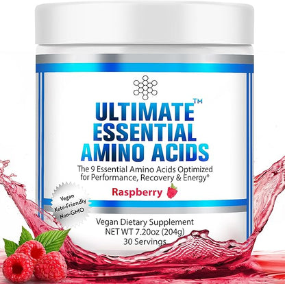 Ultimate 100% EAA Powder [Berry Flavor, 30 (5g) Servings] All 9 Essential Amino Acid Supplement with 40% Leucine in Optimized BCAA Ratio - Increase Energy, Lean Muscle & Recovery - Vegan & Keto