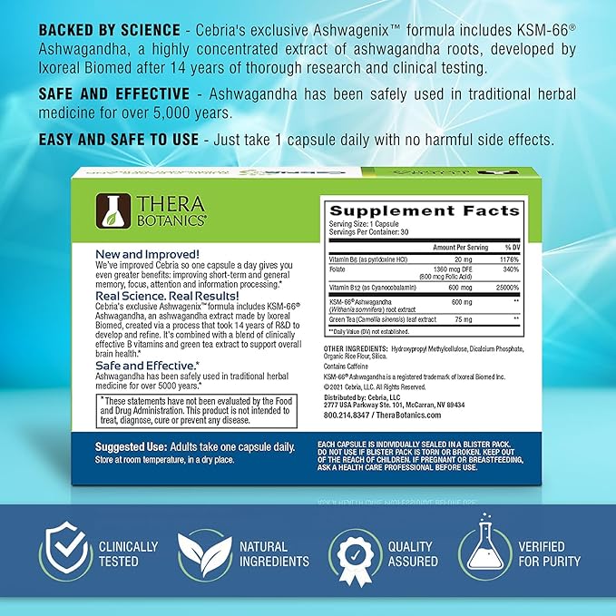 Cebria Ultra Brain Supplement for Men, Women & Seniors – Nootropic Safe and Effective Memory Supplement for Retention, Recall & Age-Related Memory Loss* (30 Count)