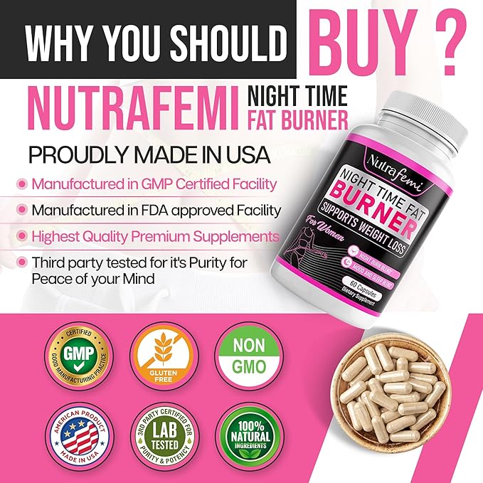 Fat Burners for Women Weight Loss - Night Time Fat Burner with Carb Blocker & Appetite Suppressant - Belly Fat Burner & Thermogenic Metabolism Booster - NSF Approved, 60 Capsules