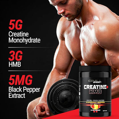 GMU SPORT - Creatine Monohydrate with HMB Powder - 45 Servings, Creatine HMB Supplements, Creatine with HMB for Increased Strength, Muscle Growth & Enhanced Energy, 3G HMB, Strawberry Lemonade