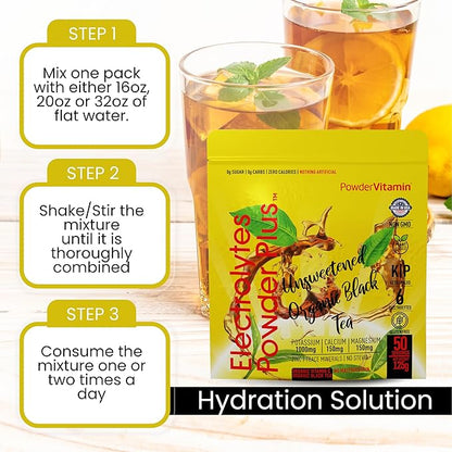 Electrolytes Powder Plus (50 Servings) Unsweetened Black Tea Electrolyte Powder Keto,SugarFree, Pink Himalayan Salt,1000mgPotassium,150mgCalcium,150mgMagnesium,Hydration Powder NO STEVIA