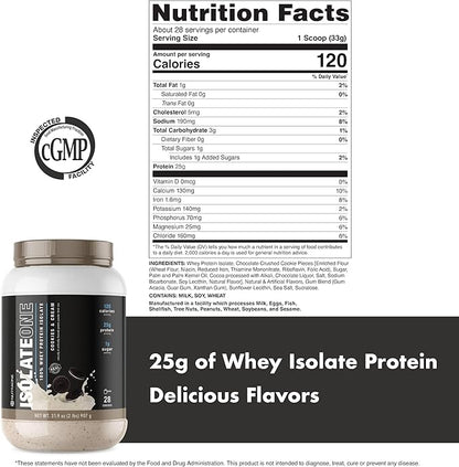 NutraOne IsolateOne Whey Isolate Protein Powder 100% Pure Whey Isolate Powder (Cookies & Cream - 28 Servings)