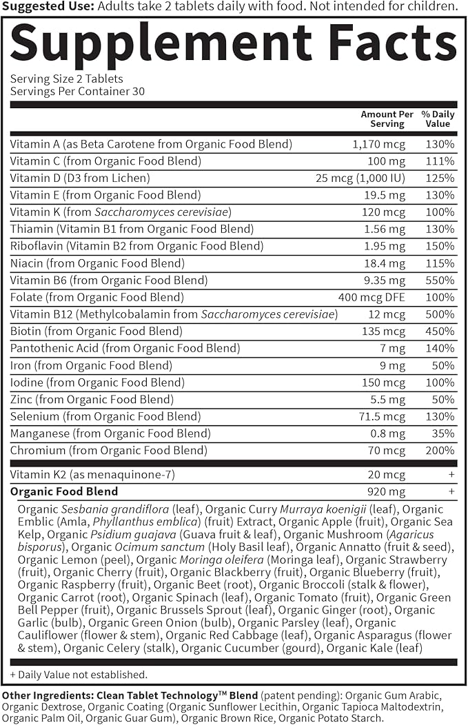 Garden of Life Organics Organic Multivitamin for Women - Womens Multi with Vitamin C, D, Folate, B6, B12, Biotin, Iron, Vegan Whole Food Vitamins for Women, Energy, Skin, Nails, 60 Tablets