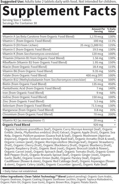 Garden of Life Organics Organic Multivitamin for Women - Womens Multi with Vitamin C, D, Folate, B6, B12, Biotin, Iron, Vegan Whole Food Vitamins for Women, Energy, Skin, Nails, 60 Tablets