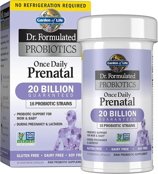 Garden of Life - Dr. Formulated Probiotics Once Daily Prenatal - Acidophilus and Bifidobacteria Probiotic Support for Mom and Baby - Gluten, Dairy, and Soy-Free - 30 Vegetarian Capsules